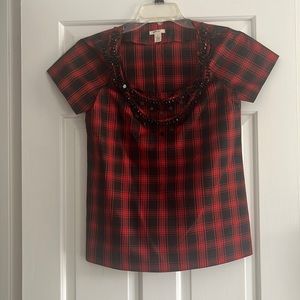 J Crew Christmas Silk Plaid Top